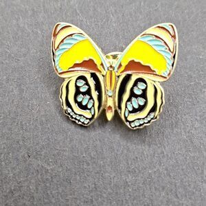 Multi color yellow butterfly Pin badge brooch wearable art